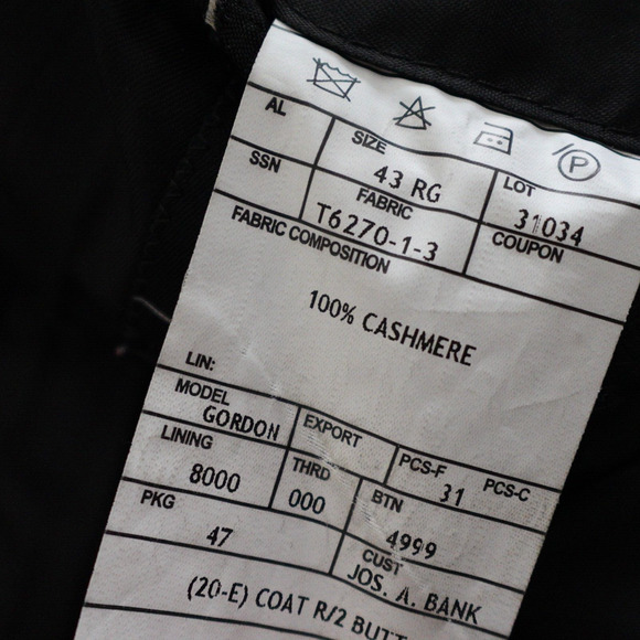 Jos A Bank Blazer Men's 100%‎ Cashmere 2-Button Black • 43R Soft Casual - Picture 10 of 12